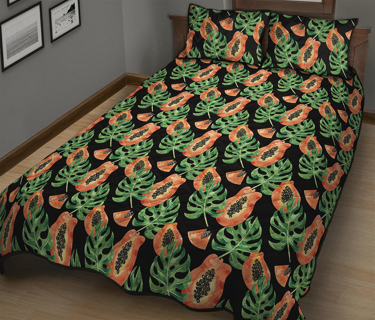 Tropical Papaya Pattern Print Quilt Bed Set