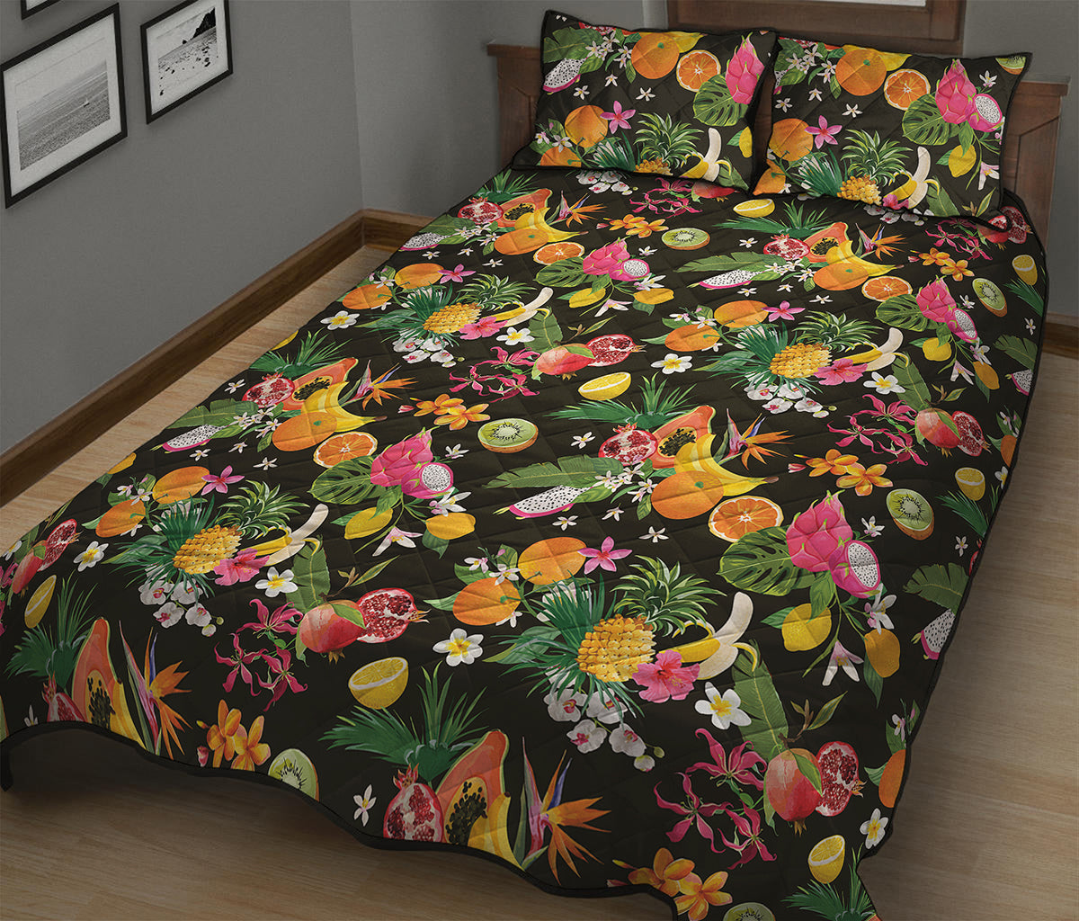 Tropical Paradise Fruits Pattern Print Quilt Bed Set