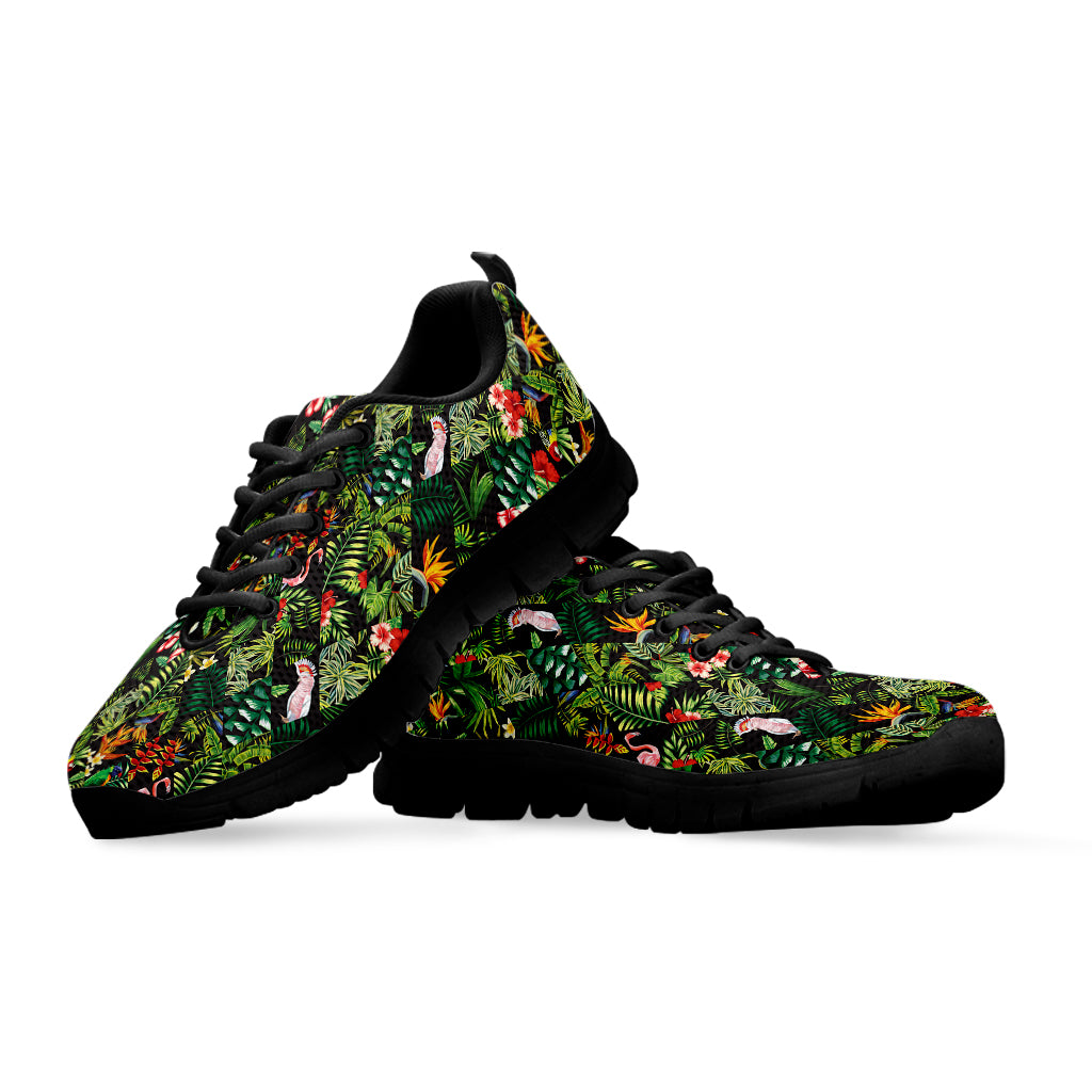 Tropical Patchwork Pattern Print Black Sneakers