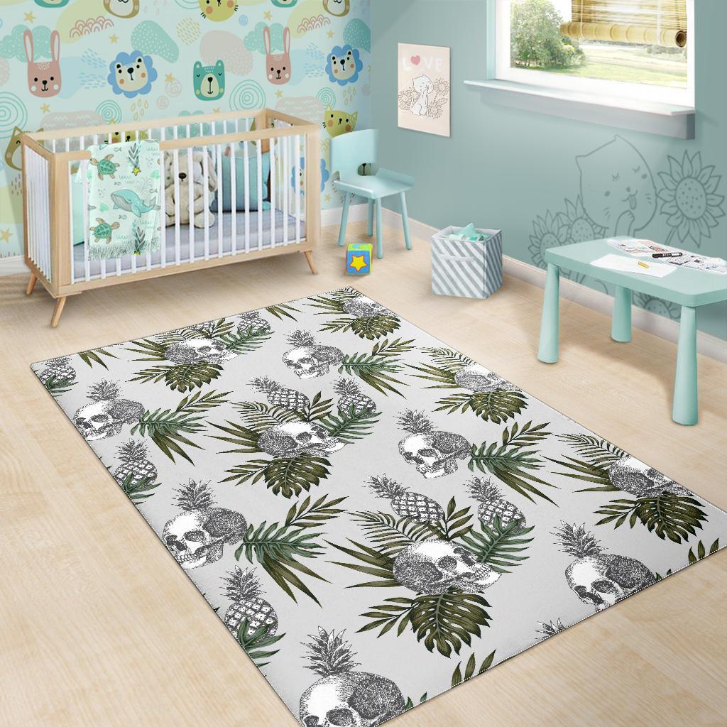 Tropical Pineapple Skull Pattern Print Area Rug GearFrost