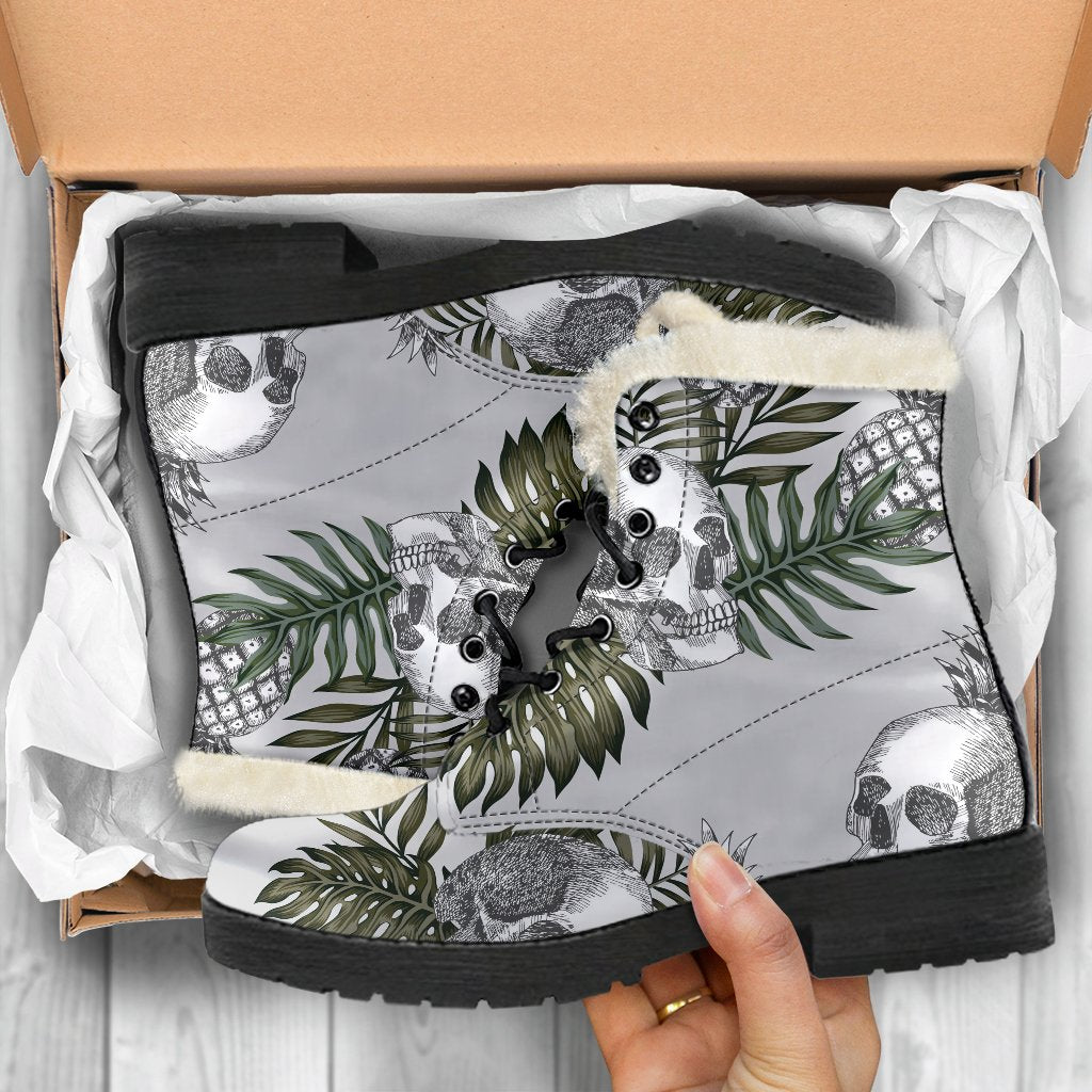 Tropical Pineapple Skull Pattern Print Comfy Boots GearFrost