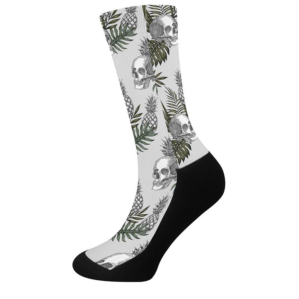 Tropical Pineapple Skull Pattern Print Crew Socks