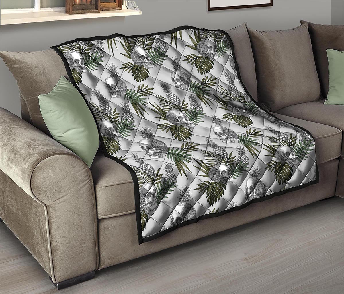 Tropical Pineapple Skull Pattern Print Quilt