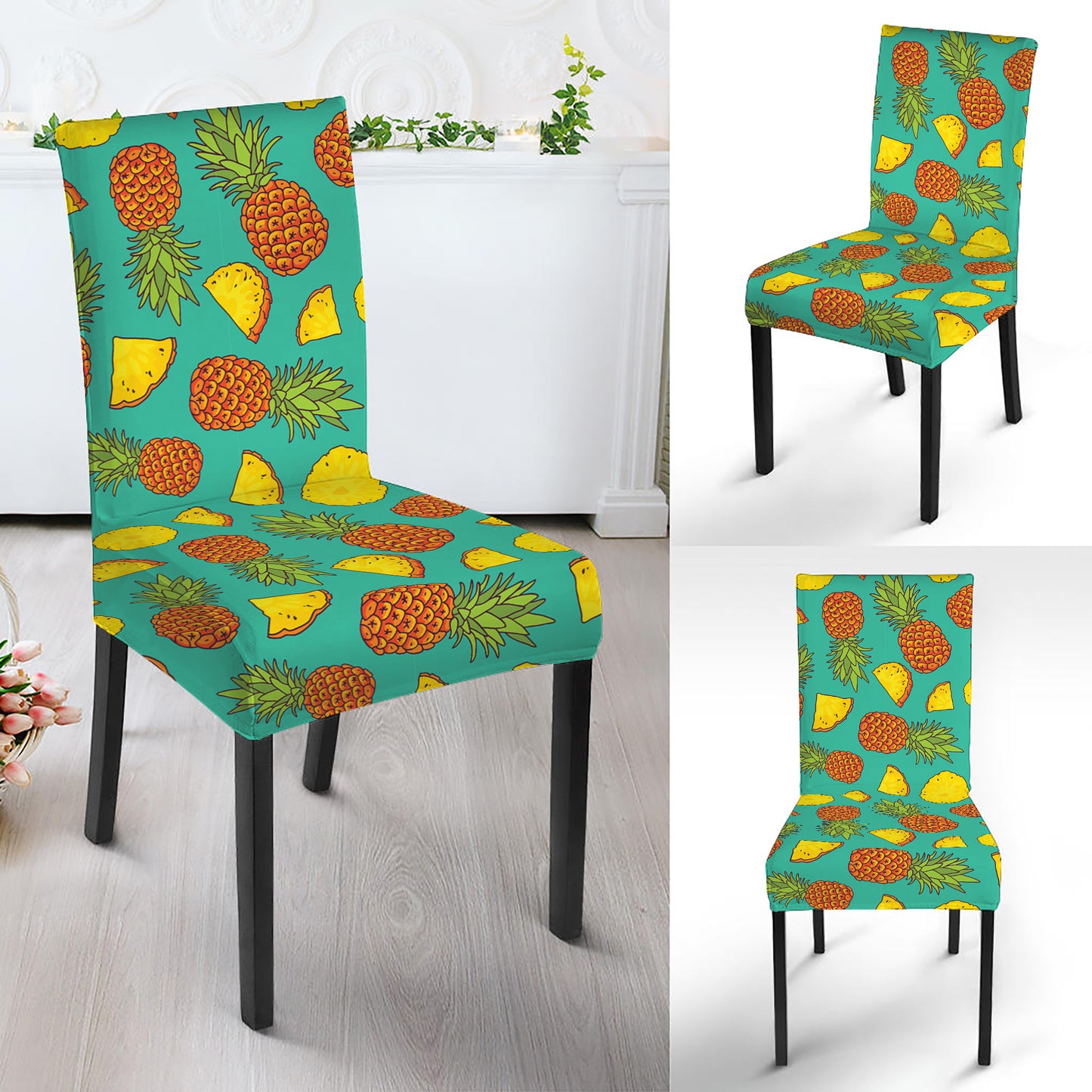Tropical Pineapples Pattern Print Dining Chair Slipcover