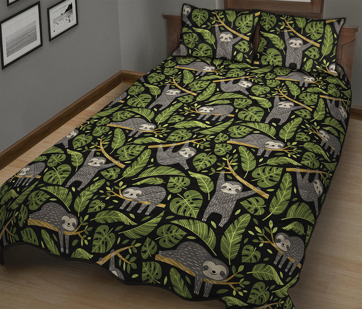 Tropical Sloth Pattern Print Quilt Bed Set