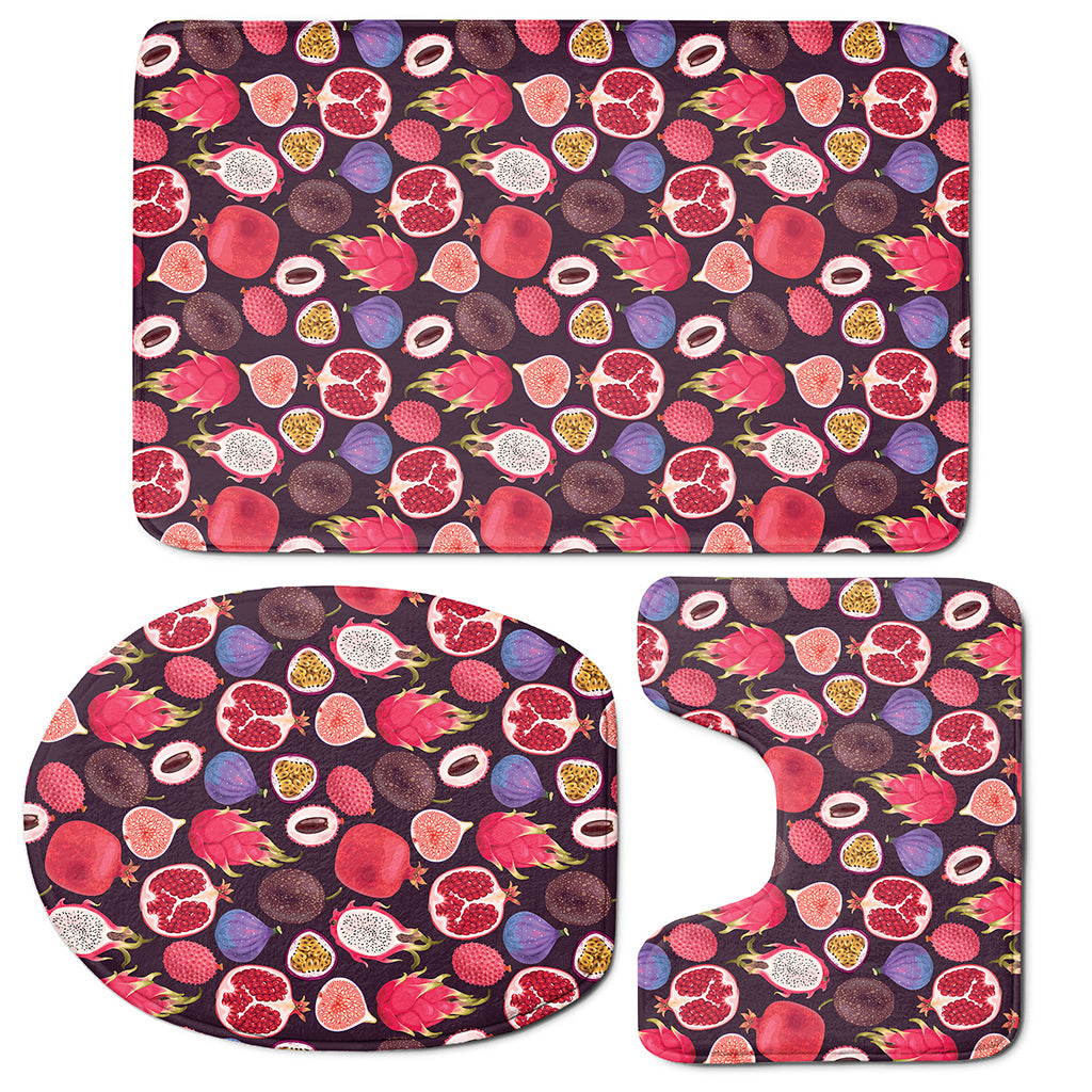 Tropical Summer Fruits Pattern Print 3 Piece Bath Mat Set