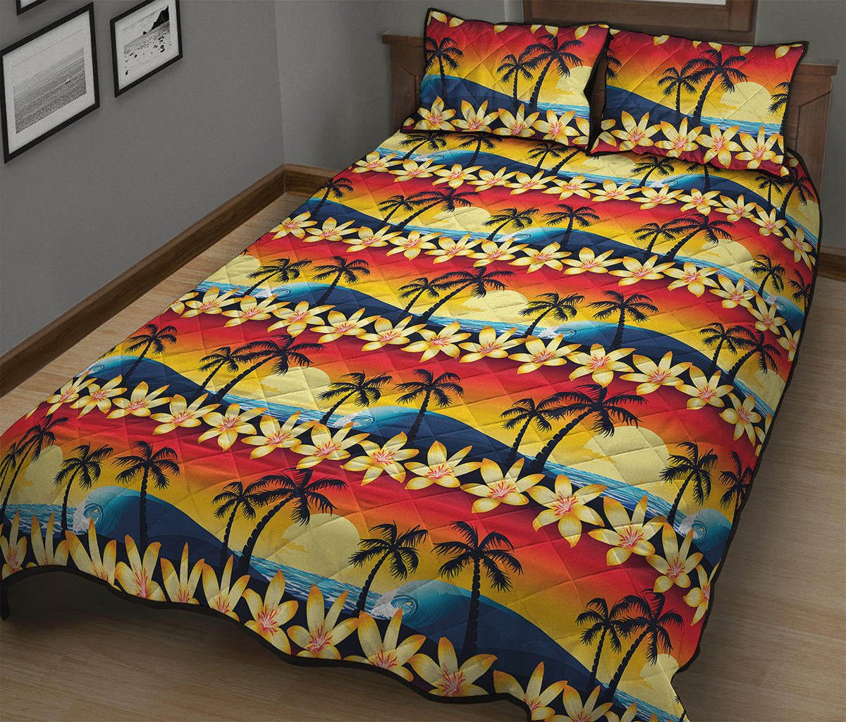 Tropical Sunset Pattern Print Quilt Bed Set