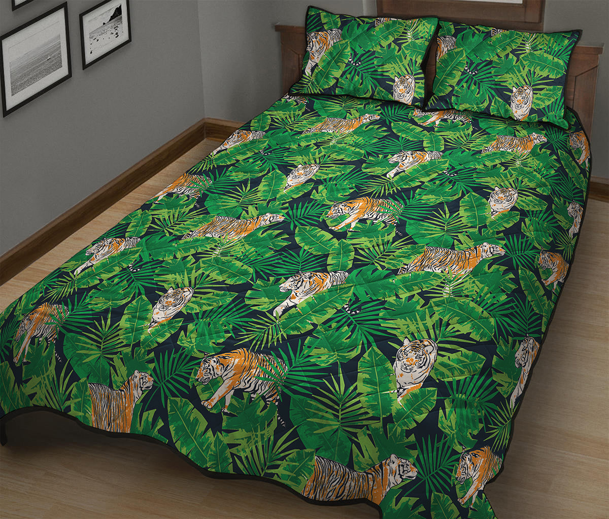 Tropical Tiger Pattern Print Quilt Bed Set