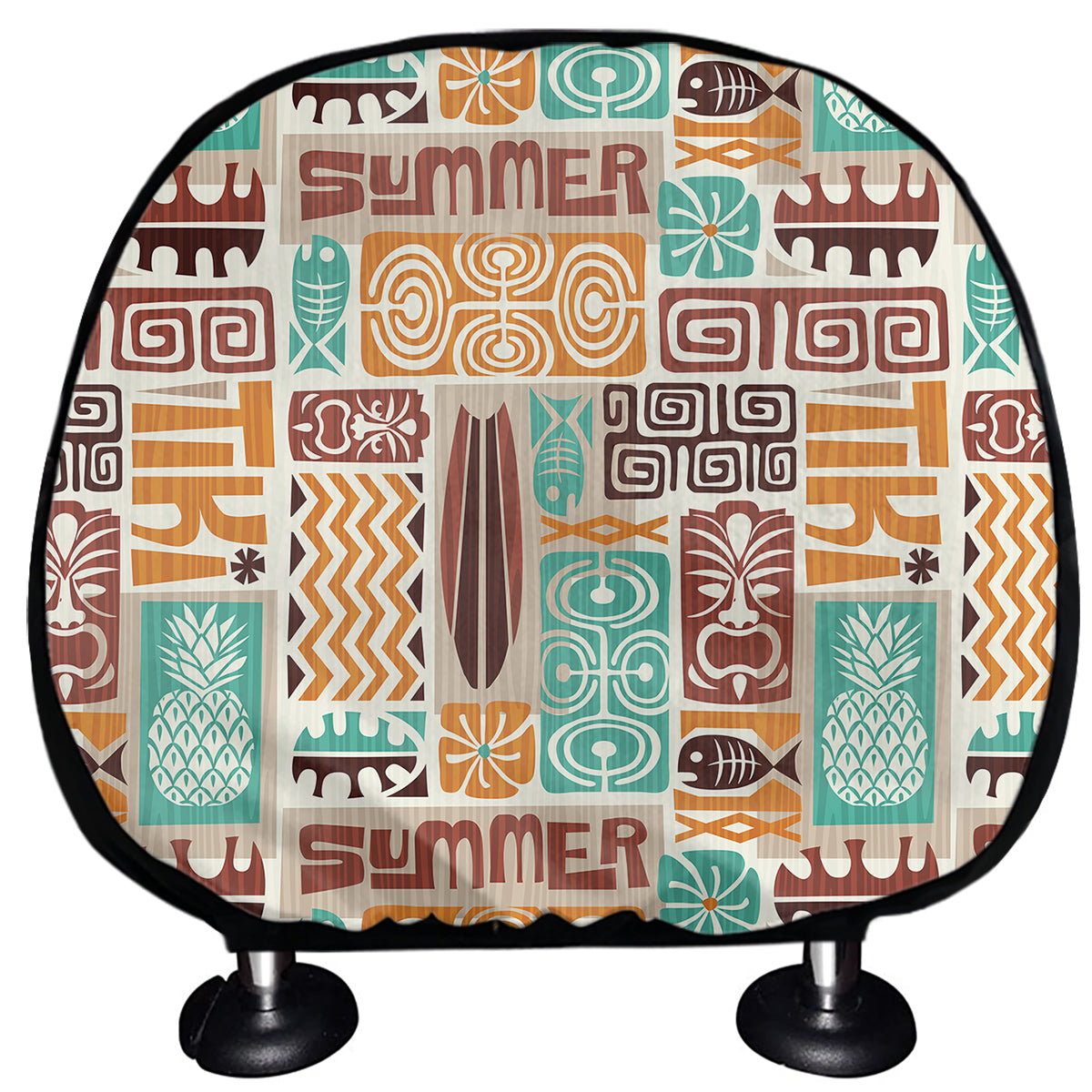 Tropical Tiki Pattern Print Car Headrest Covers
