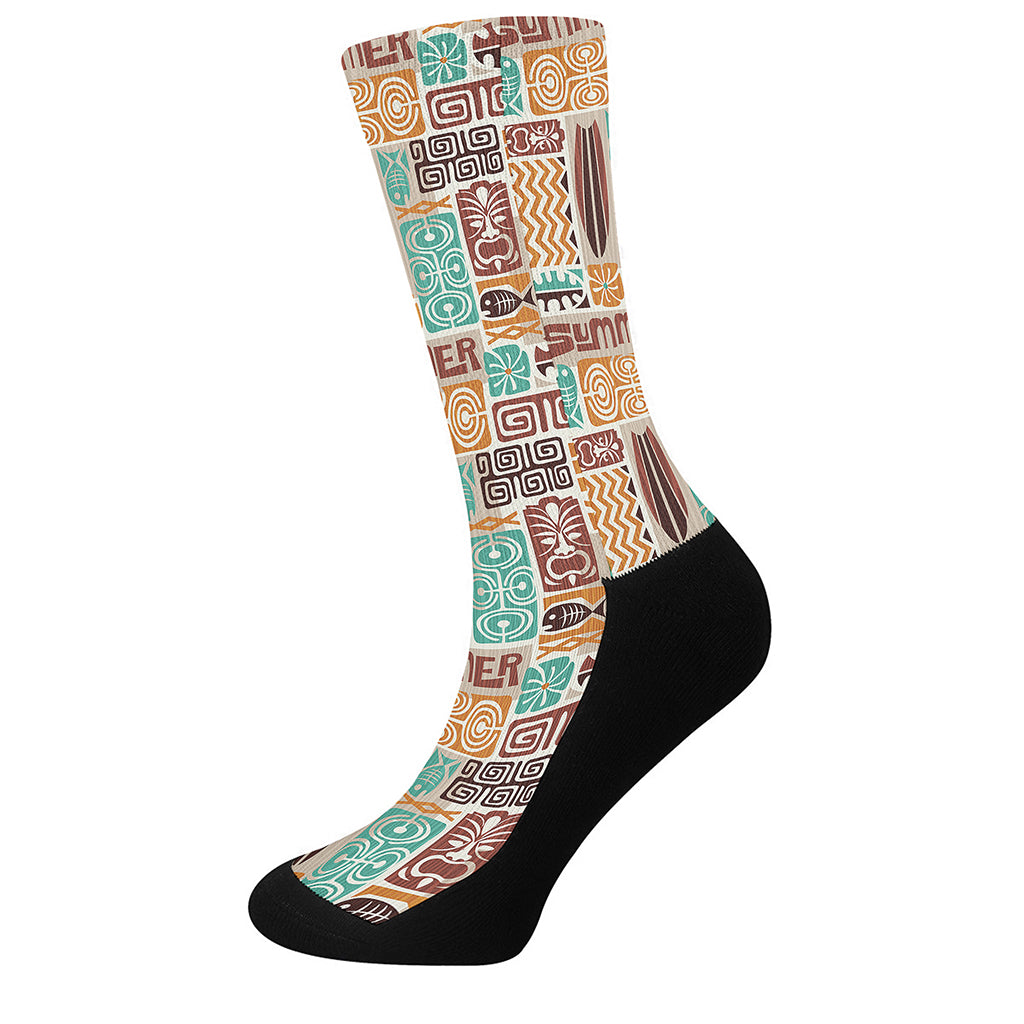 Tropical Tiki Pattern Print Crew Socks