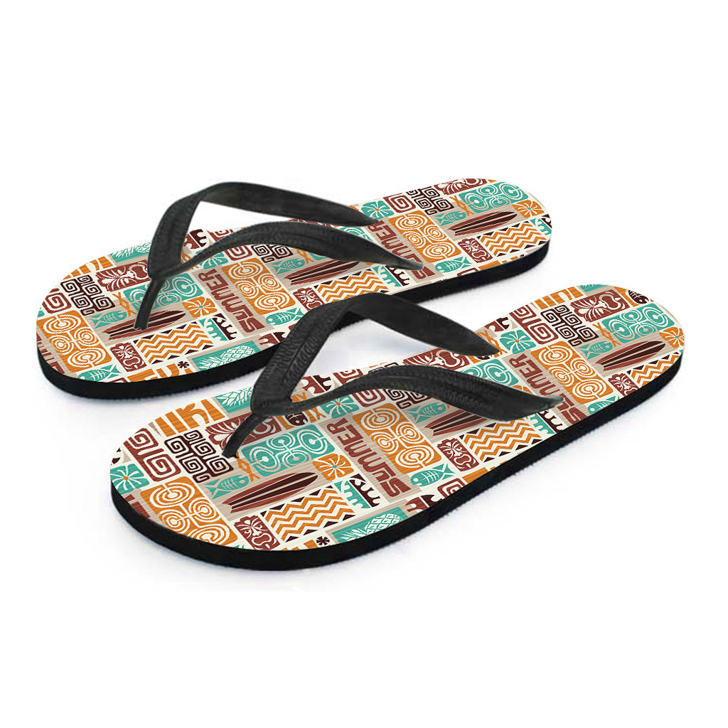 Tropical Tiki Pattern Print Flip Flops