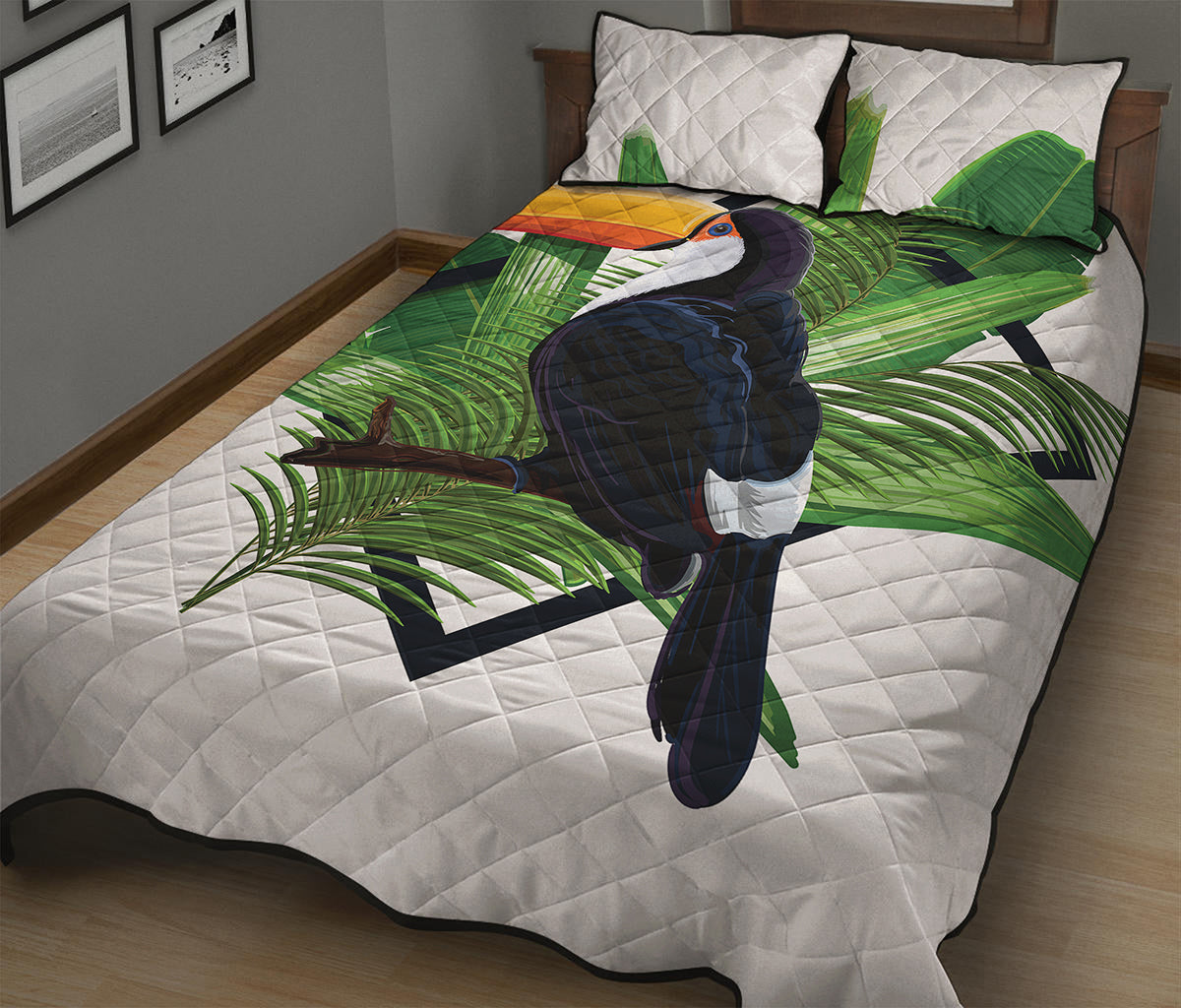 Tropical Toco Toucan Print Quilt Bed Set