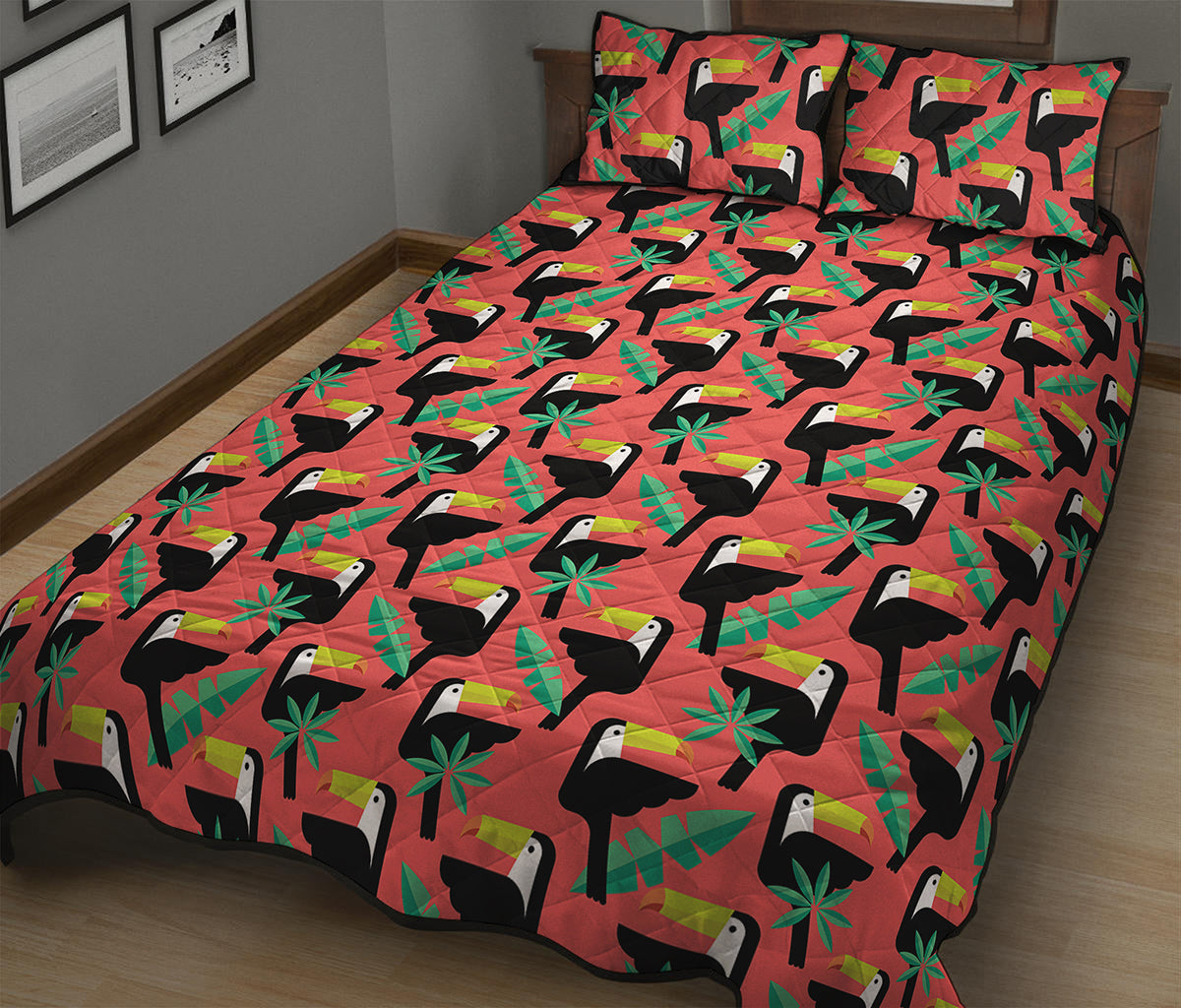 Tropical Toco Toucan Pattern Print Quilt Bed Set