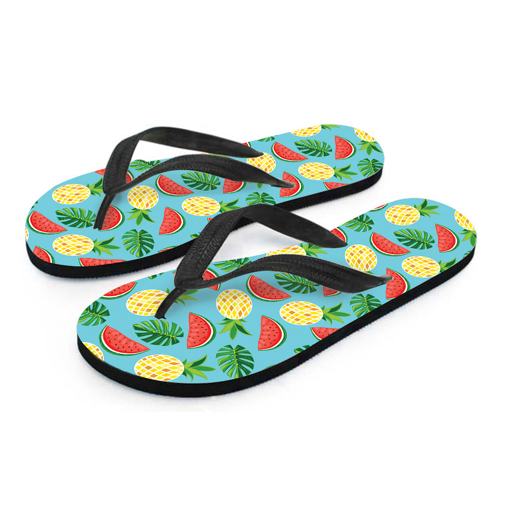 Tropical Watermelon And Pineapple Print Flip Flops