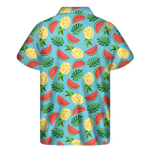 Tropical Watermelon And Pineapple Print Men's Short Sleeve Shirt