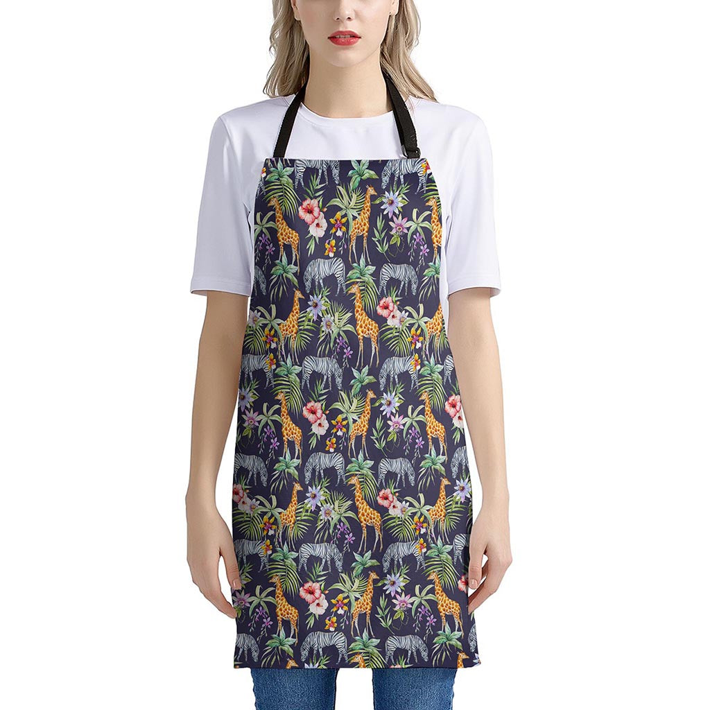 Tropical Zebra Giraffe Pattern Print Apron