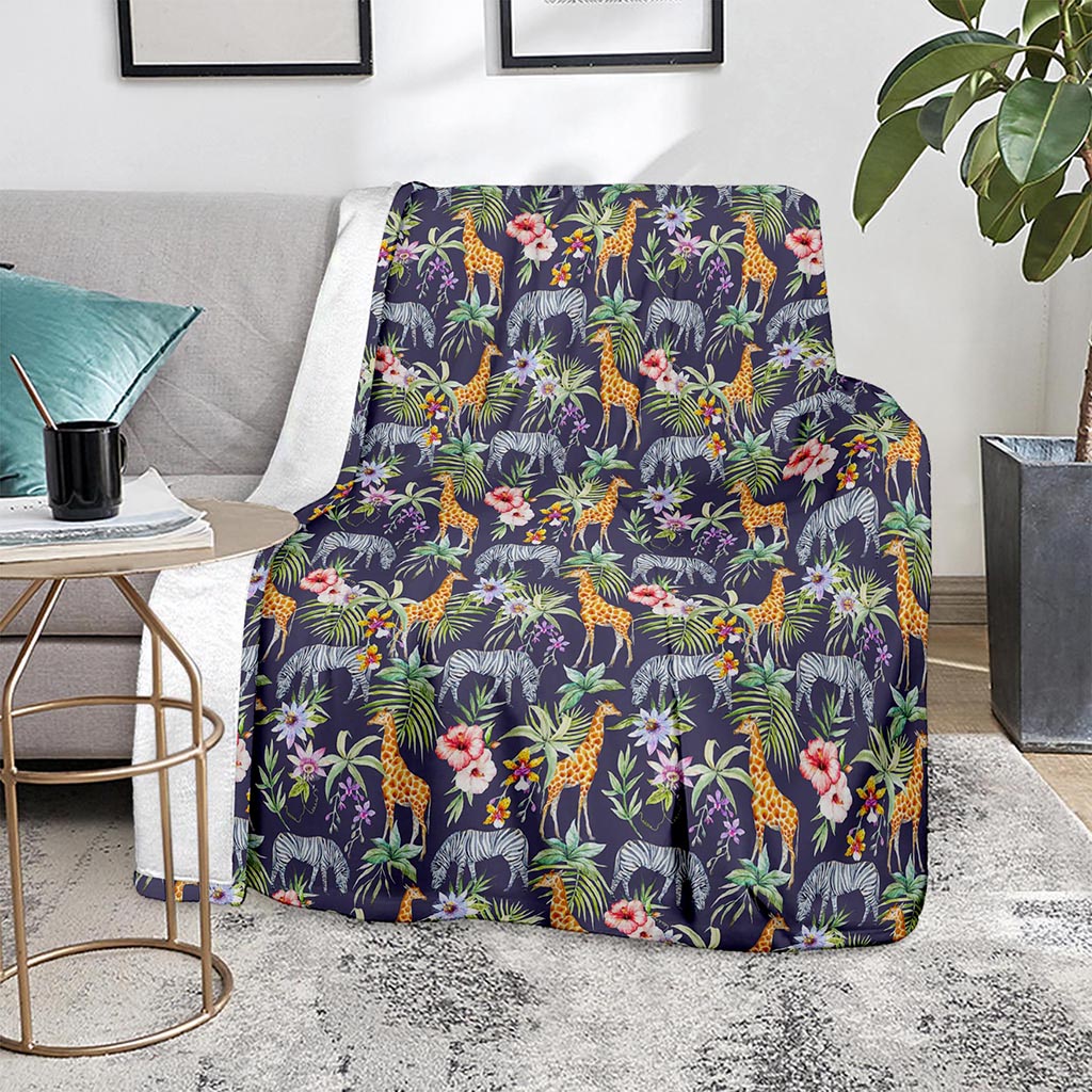 Tropical Zebra Giraffe Pattern Print Blanket