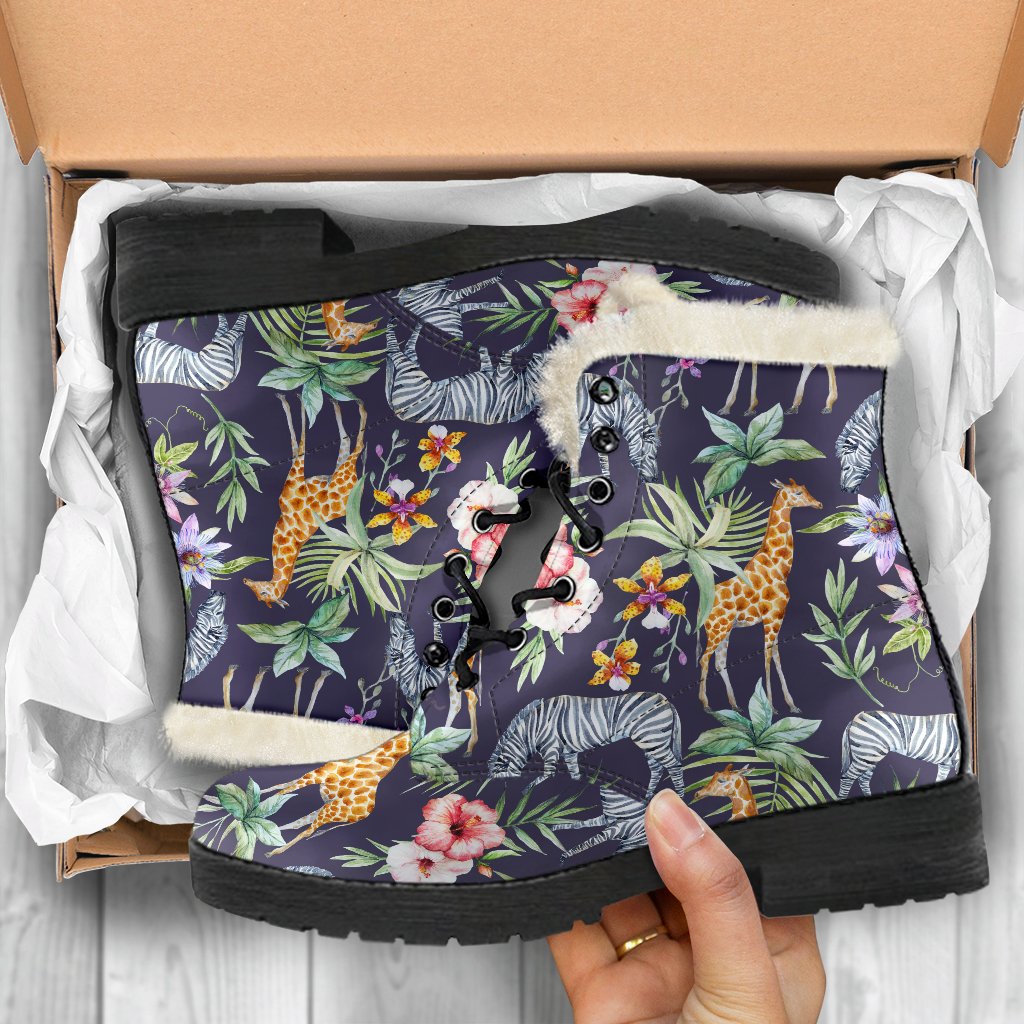 Tropical Zebra Giraffe Pattern Print Comfy Boots GearFrost