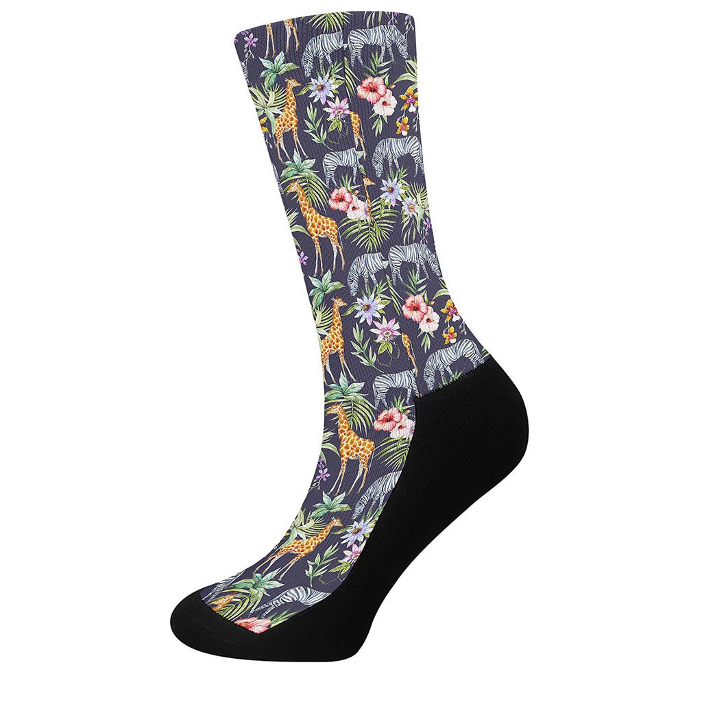 Tropical Zebra Giraffe Pattern Print Crew Socks