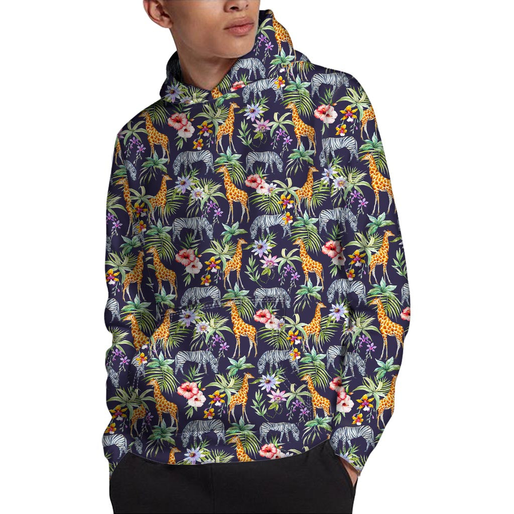 Tropical Zebra Giraffe Pattern Print Pullover Hoodie