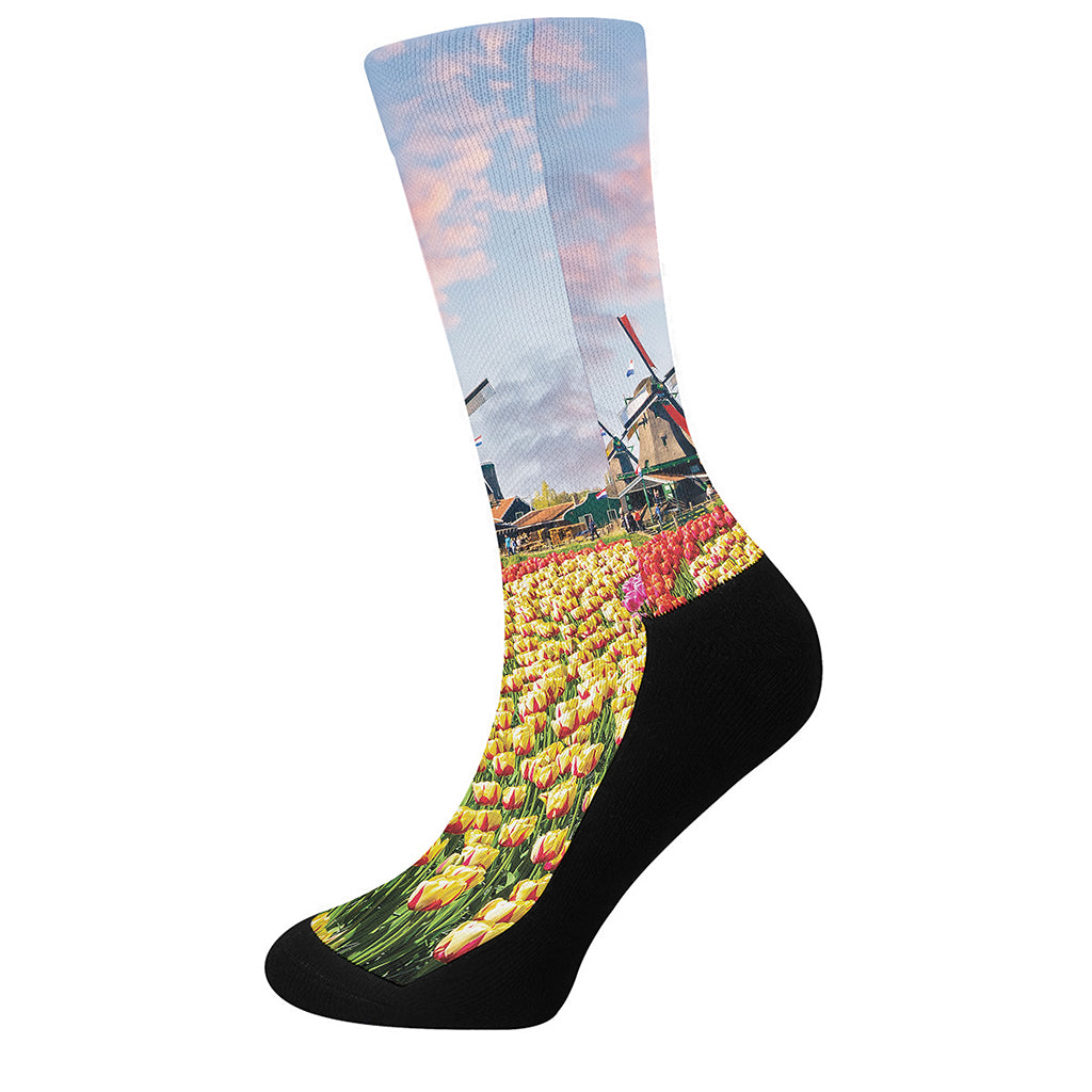 Tulip Field Print Crew Socks