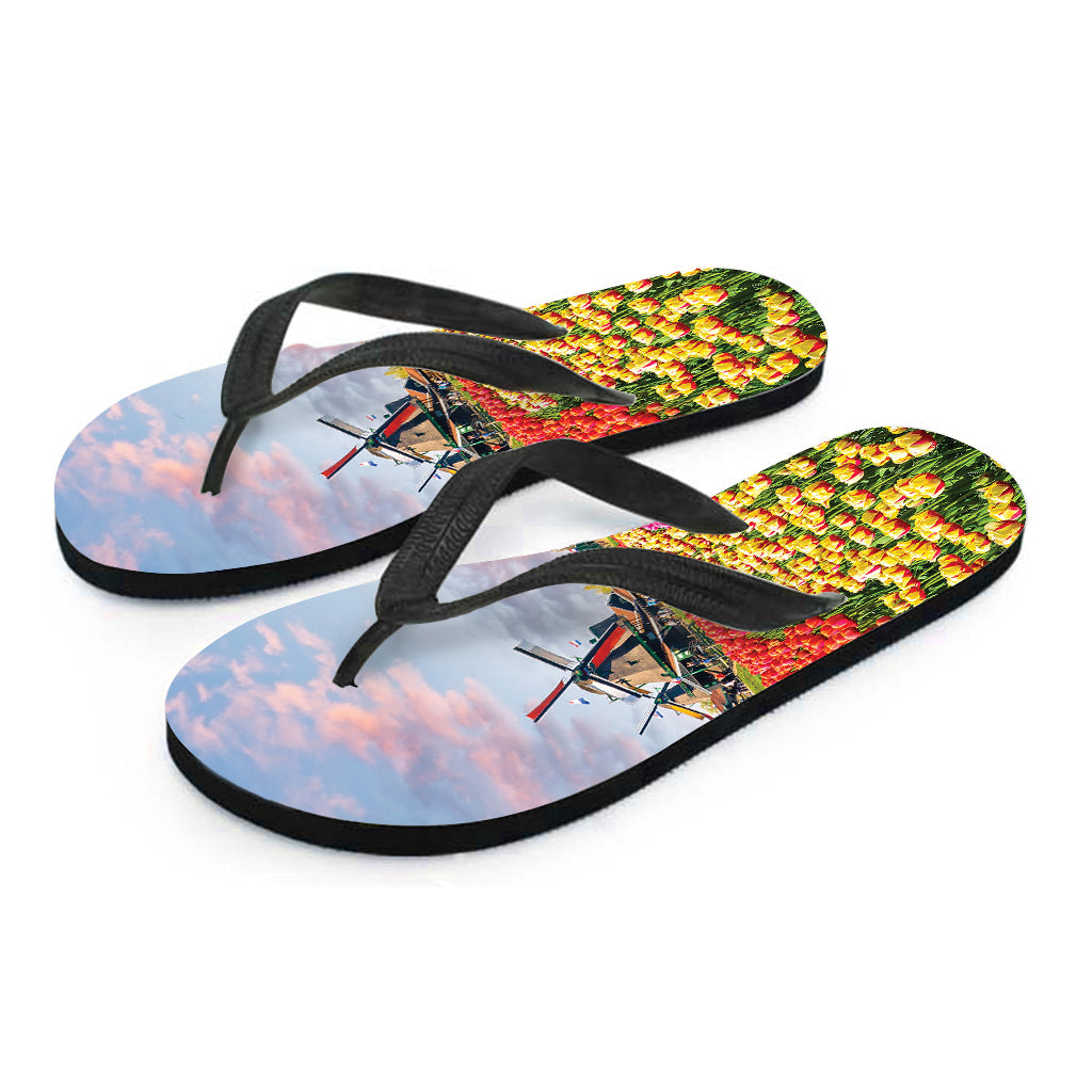 Tulip Field Print Flip Flops