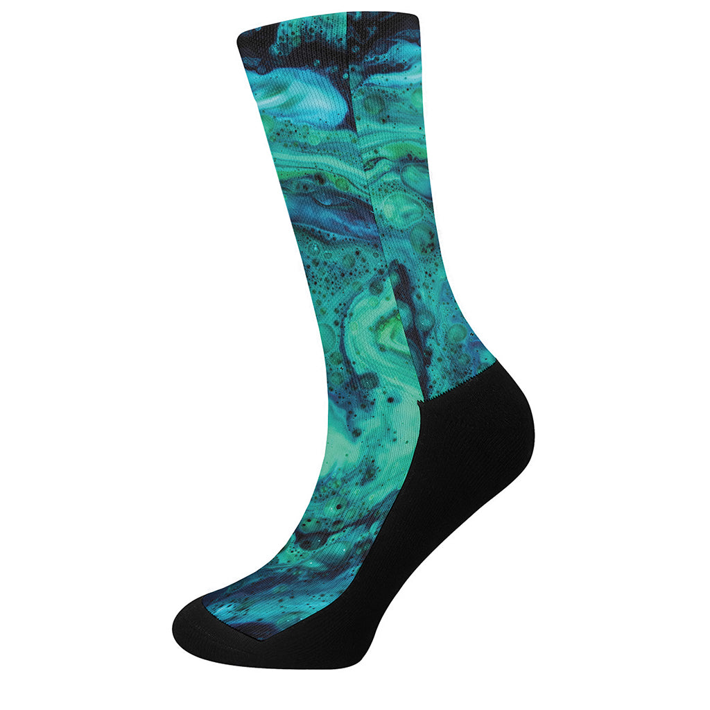 Turquoise Acid Melt Print Crew Socks