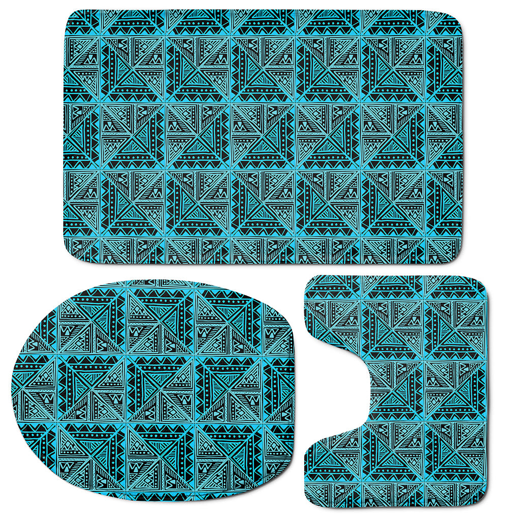 Turquoise African Ethnic Pattern Print 3 Piece Bath Mat Set