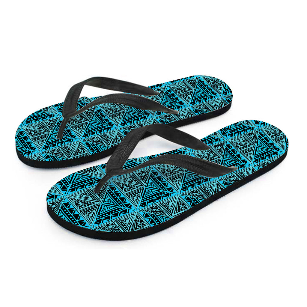 Turquoise African Ethnic Pattern Print Flip Flops
