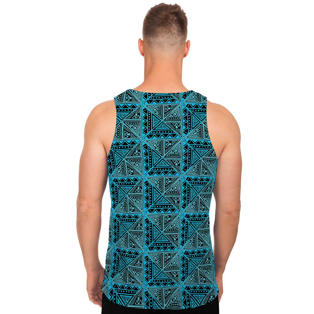 Turquoise African Ethnic Pattern Print Men's Tank Top