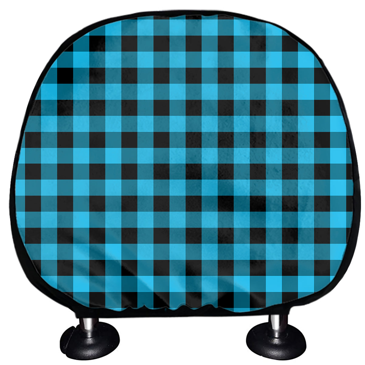 Turquoise And Black Check Pattern Print Car Headrest Covers