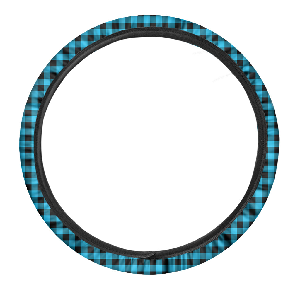 Turquoise And Black Check Pattern Print Car Steering Wheel Cover