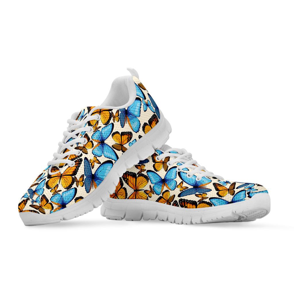 Turquoise And Orange Butterfly Print White Sneakers
