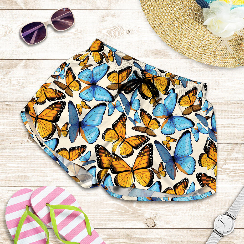 Turquoise And Orange Butterfly Print Women's Shorts