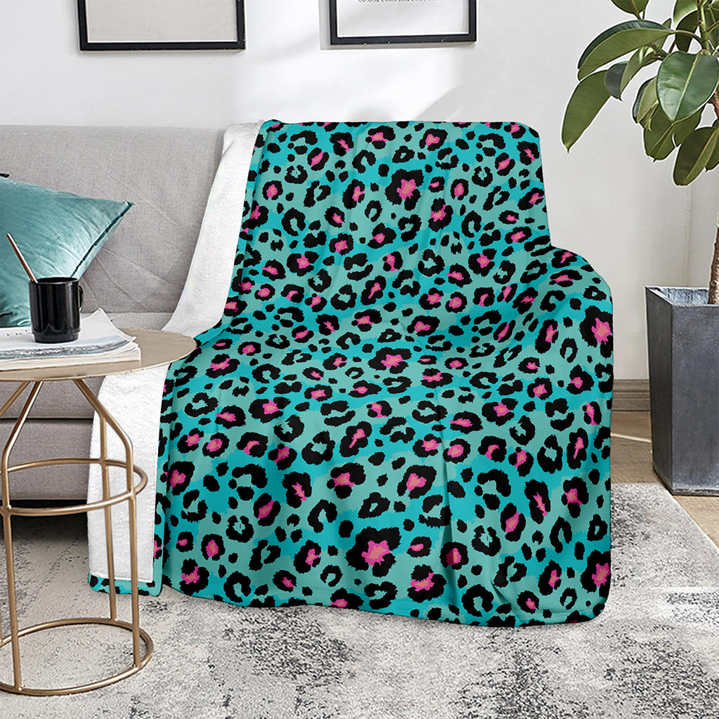 Turquoise And Pink Leopard Print Blanket