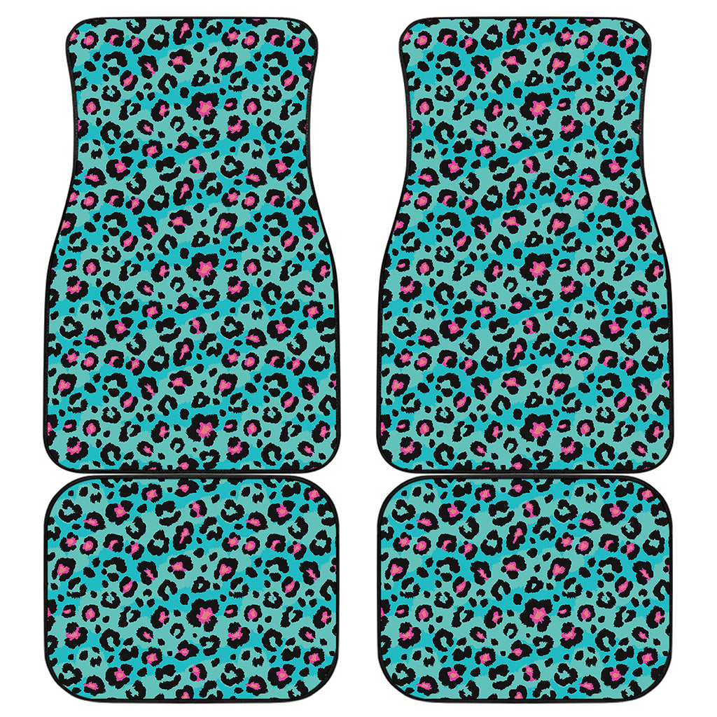 Turquoise And Pink Leopard Print Front and Back Car Floor Mats