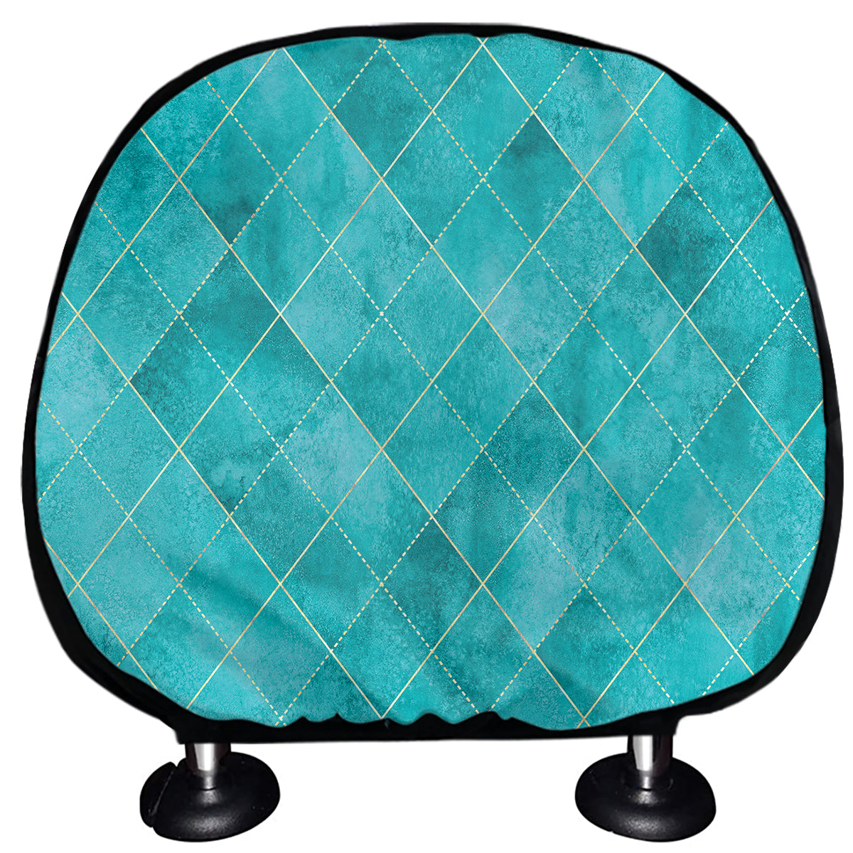 Turquoise Argyle Pattern Print Car Headrest Covers
