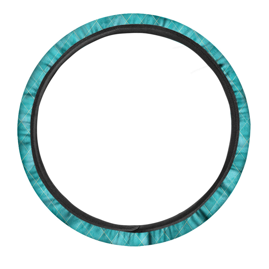 Turquoise Argyle Pattern Print Car Steering Wheel Cover