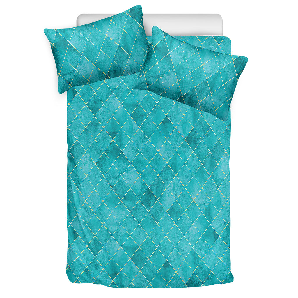 Turquoise Argyle Pattern Print Duvet Cover Bedding Set