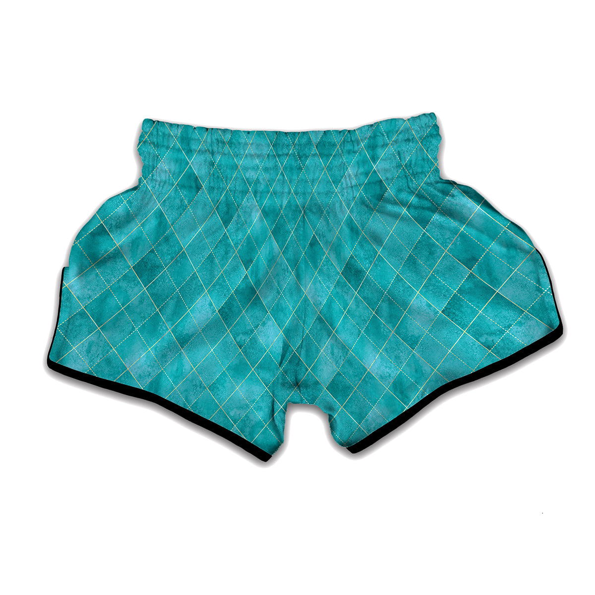 Turquoise Argyle Pattern Print Muay Thai Boxing Shorts