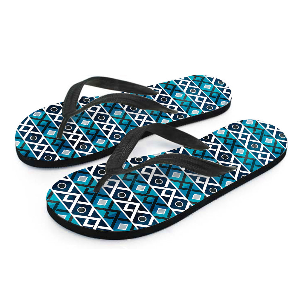 Turquoise Aztec Geometric Pattern Print Flip Flops