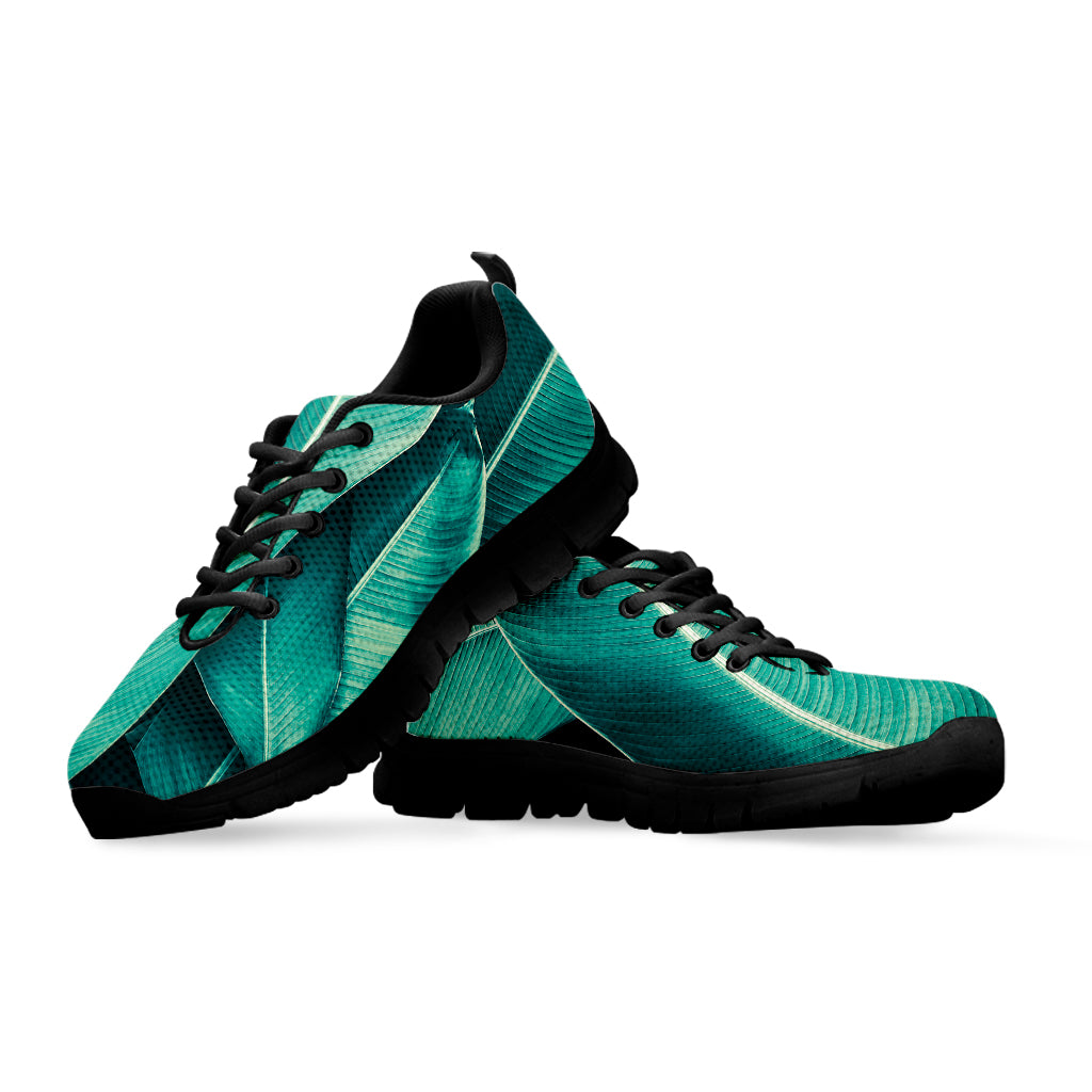 Turquoise Banana Leaf Print Black Sneakers