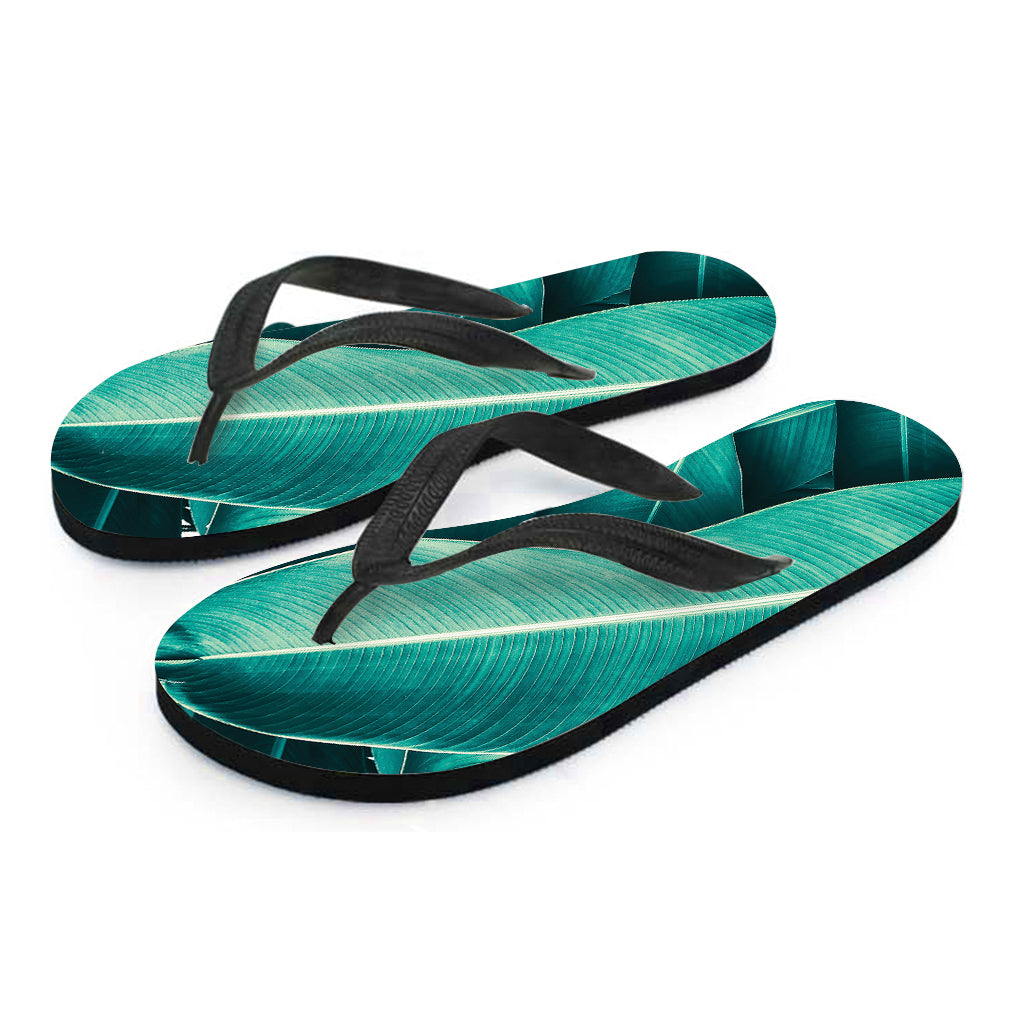 Turquoise Banana Leaf Print Flip Flops