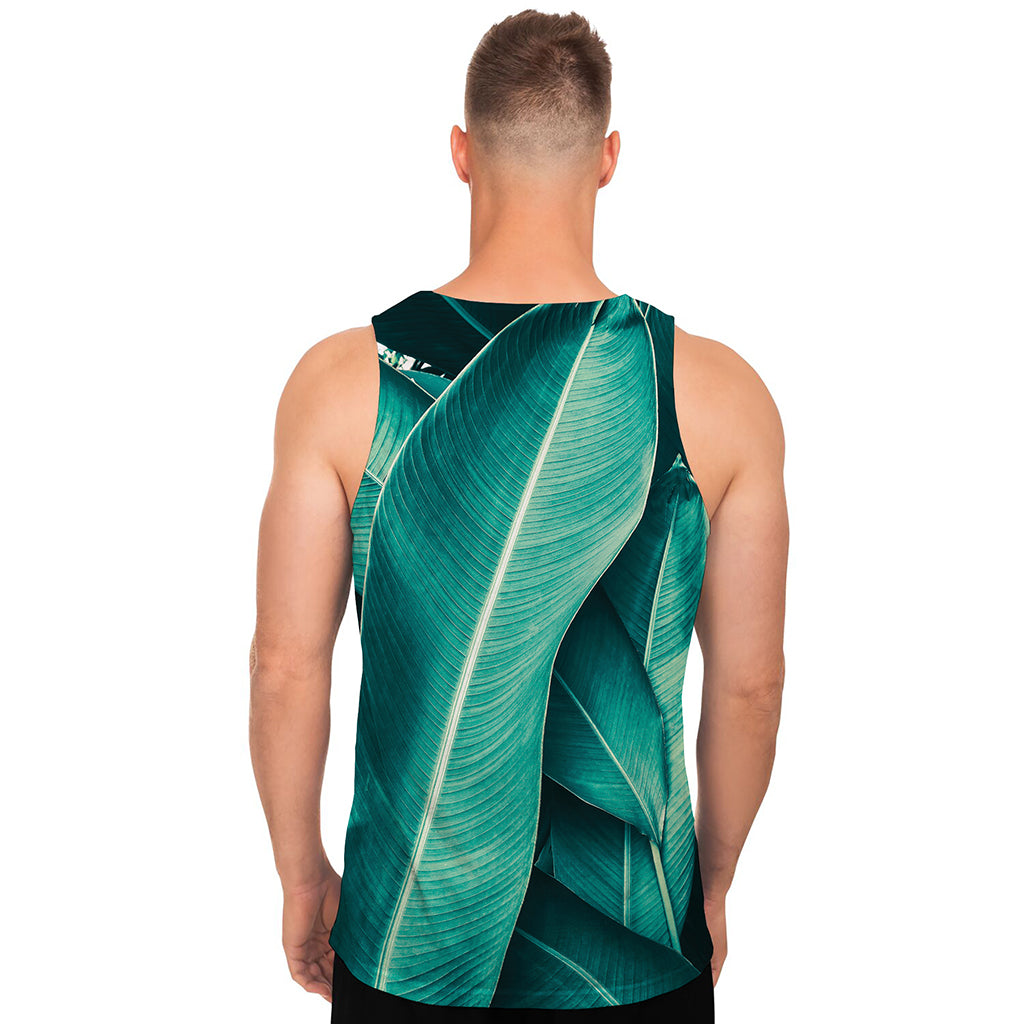 Turquoise Banana Leaf Print Men's Tank Top