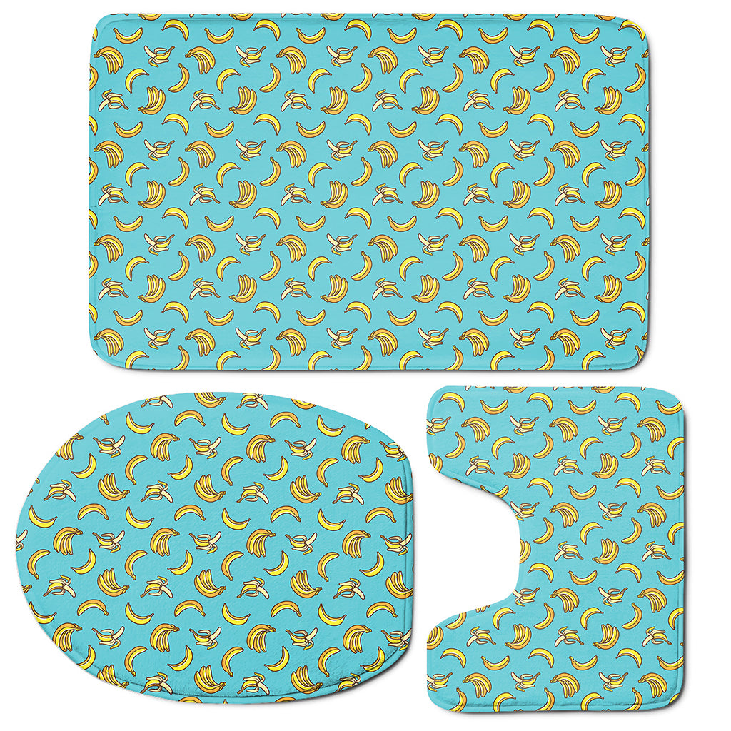Turquoise Banana Pattern Print 3 Piece Bath Mat Set