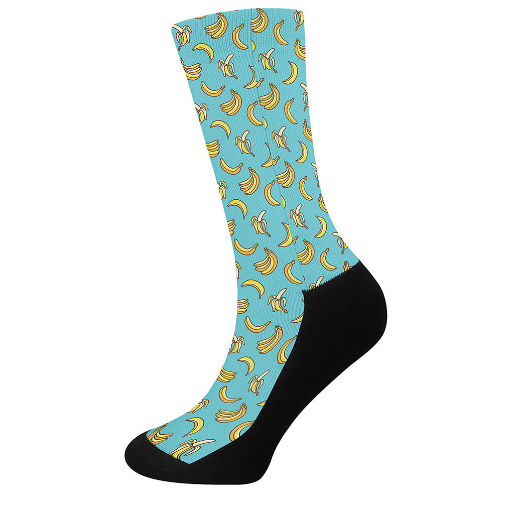 Turquoise Banana Pattern Print Crew Socks