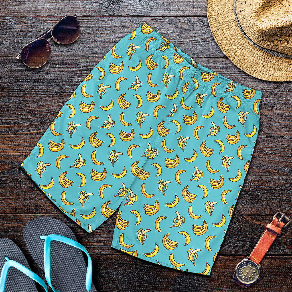 Turquoise Banana Pattern Print Men's Shorts