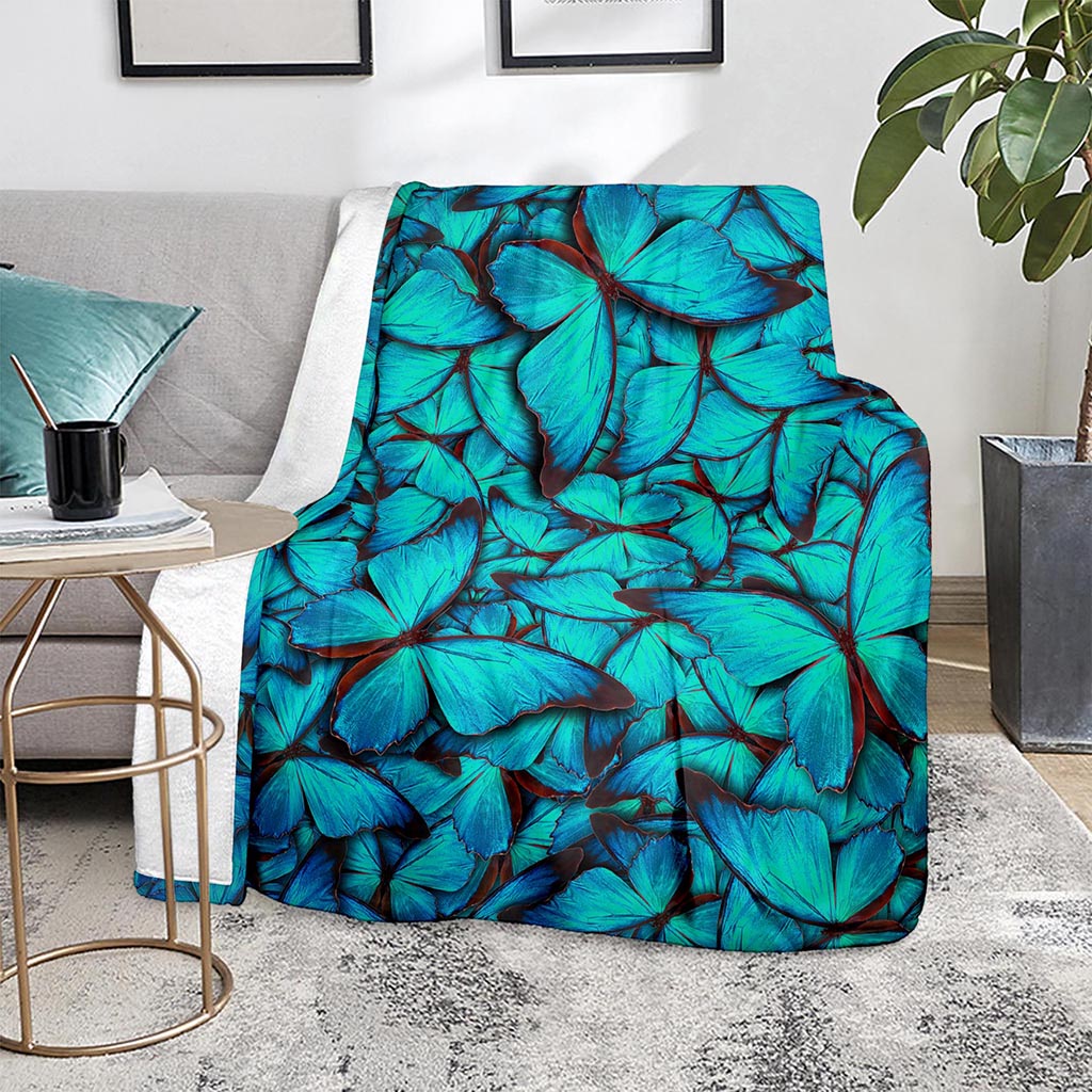 Turquoise Butterfly Pattern Print Blanket