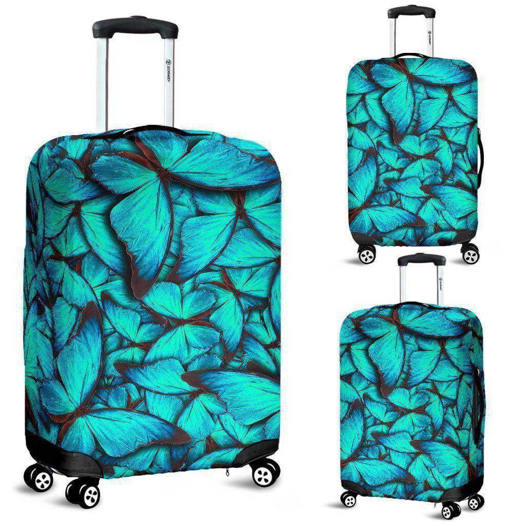 Turquoise Butterfly Pattern Print Luggage Cover GearFrost