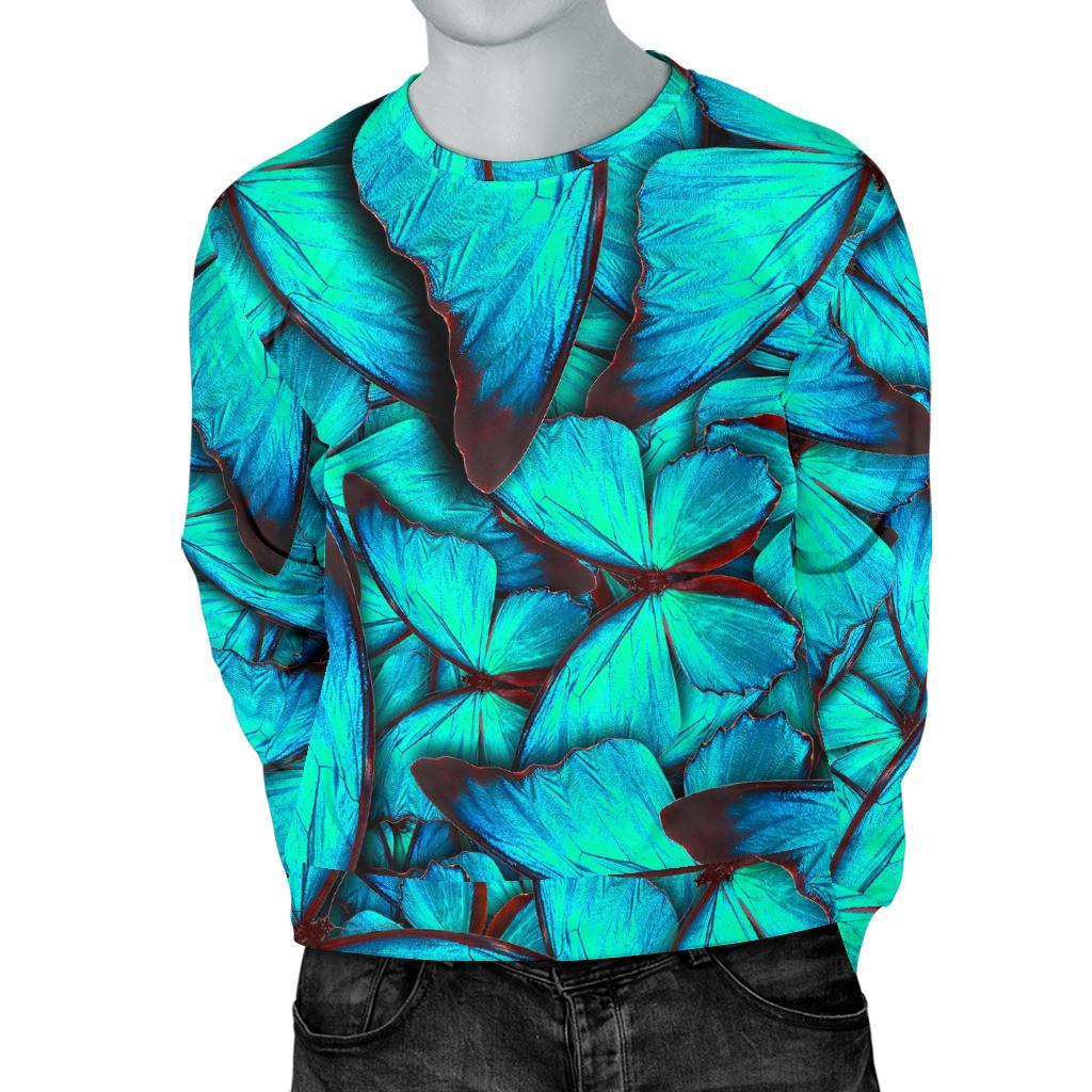 Turquoise Butterfly Pattern Print Men's Crewneck Sweatshirt GearFrost